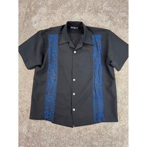 Johnny Suede Mens Bowling Shirt Black Blue Martini Glass Dice Buttons Size M